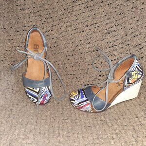 THE ART COMPANY-Gaucho Bonelyema-Graffiti Pattern Patent Leather-Ankle Ties-Sz36